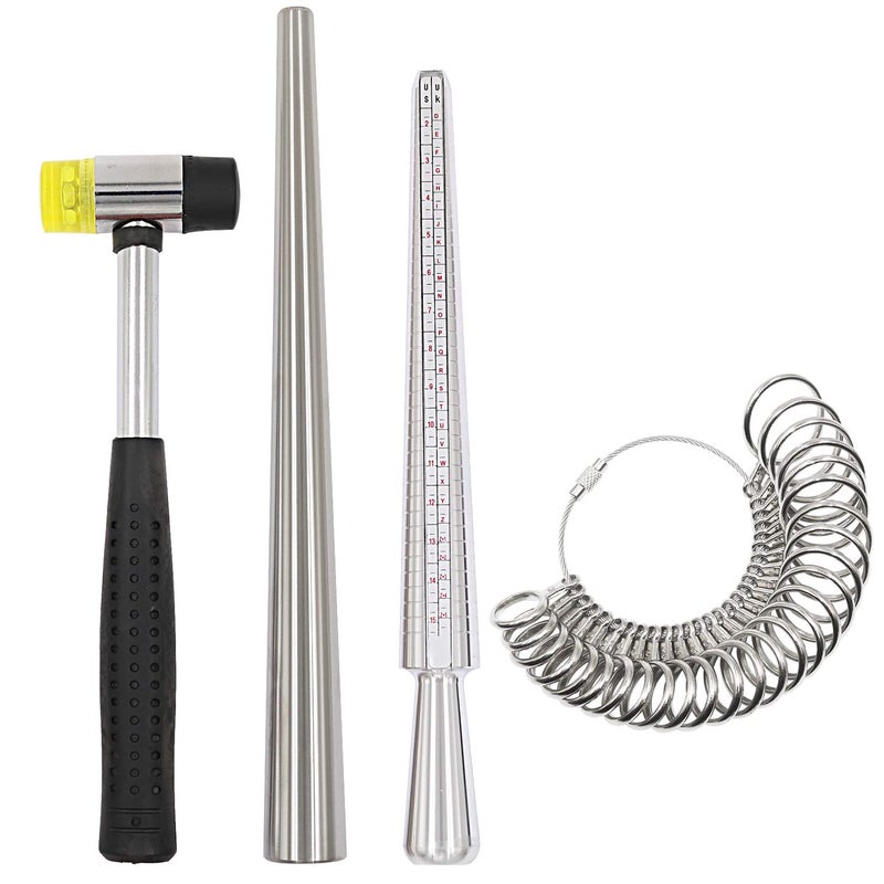 HEYMOUS Ring Sizer Mandrel Measuring Tool Steel Ring Sizing Gauge Sizers Set Rubber Jeweler's Mallet Hammer Metal Finger Size Stick Wire Wrap Rings Tools Jewelry Making Kit - Image 1